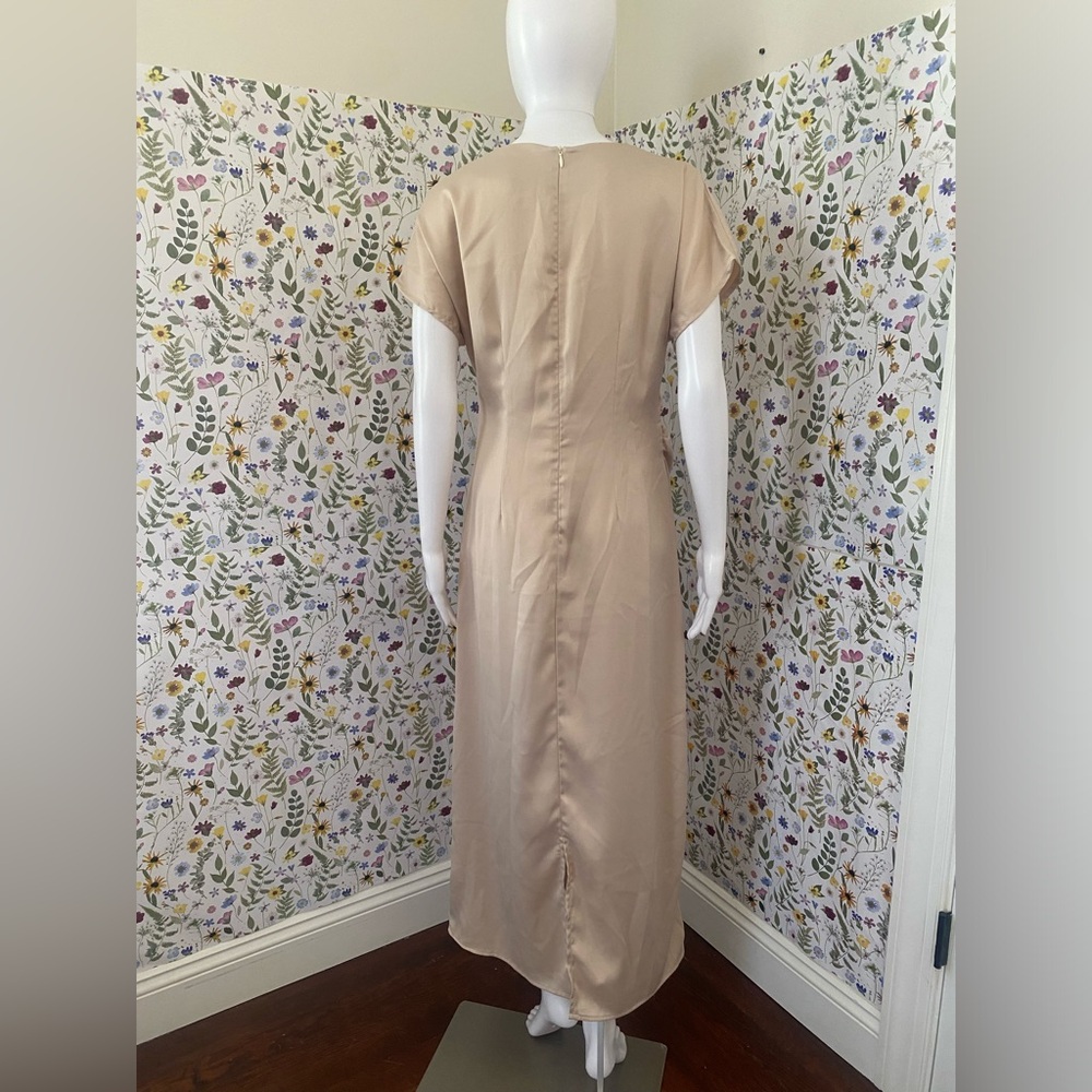 DAZY Neutral Beige Maxi Dress with Ruched Sleeves Size XL (US 6 measurements) - Picture 3 of 11